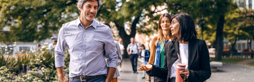 Colleagues walking after lunch